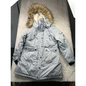 Madden Girl Coat Juniors XL Gray Faux Fur Hooded Parka Zip Pockets Winter